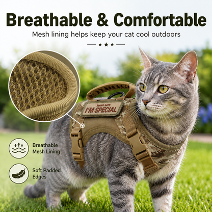 Ortekor Tactical Cat Harness with Leash for Outdoor Walks, Adjustable Escape-Resistant Vest for Cats