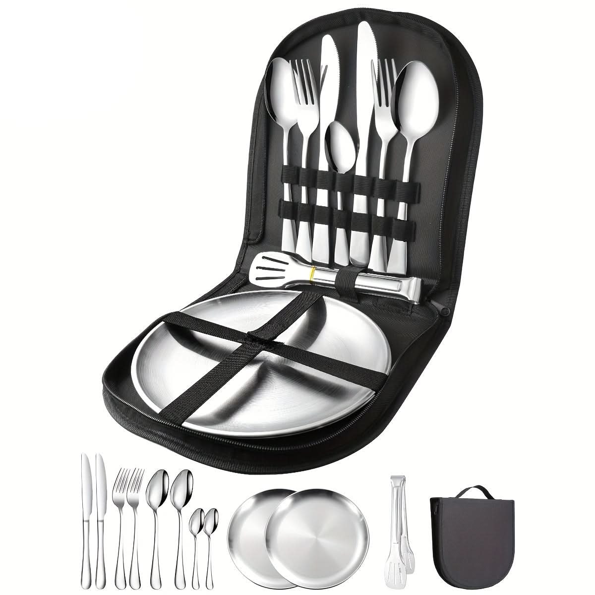 TREKDINE – Ensemble de voyage : pinces alimentaires et assiettes portables
