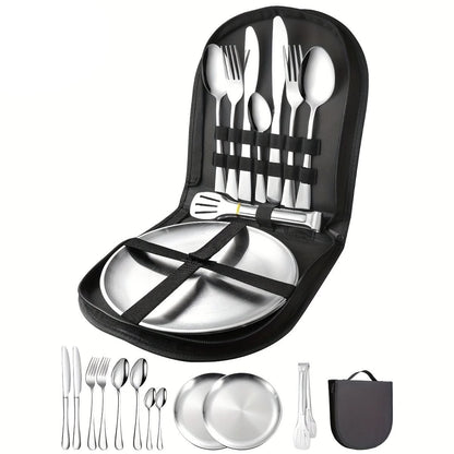 TREKDINE – Ensemble de voyage : pinces alimentaires et assiettes portables