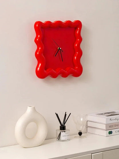 Sculptural Round Clock 12 Inch White Curved Frame Modern Timepiece for Bedroom Office Kitchen Hallway Scandinavian Style Home Accent