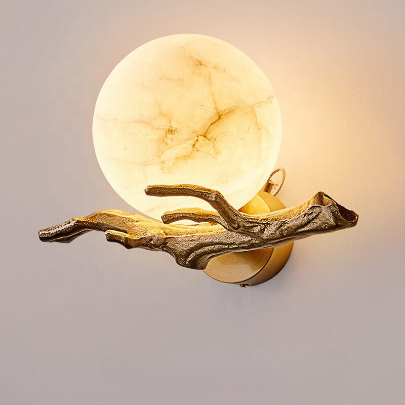 Marble & Brass Wall Sconce LED Light Fixture for Bedroom, Living Room, Hallway – Modern Minimalist Indoor Lighting