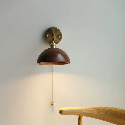 Walnut Wood Wall Sconce for Bedroom Hallway Living Room Ambient Lighting Brass Accent Fixture 6-7 inch Rustic Indoor Lamp Hardwired E26