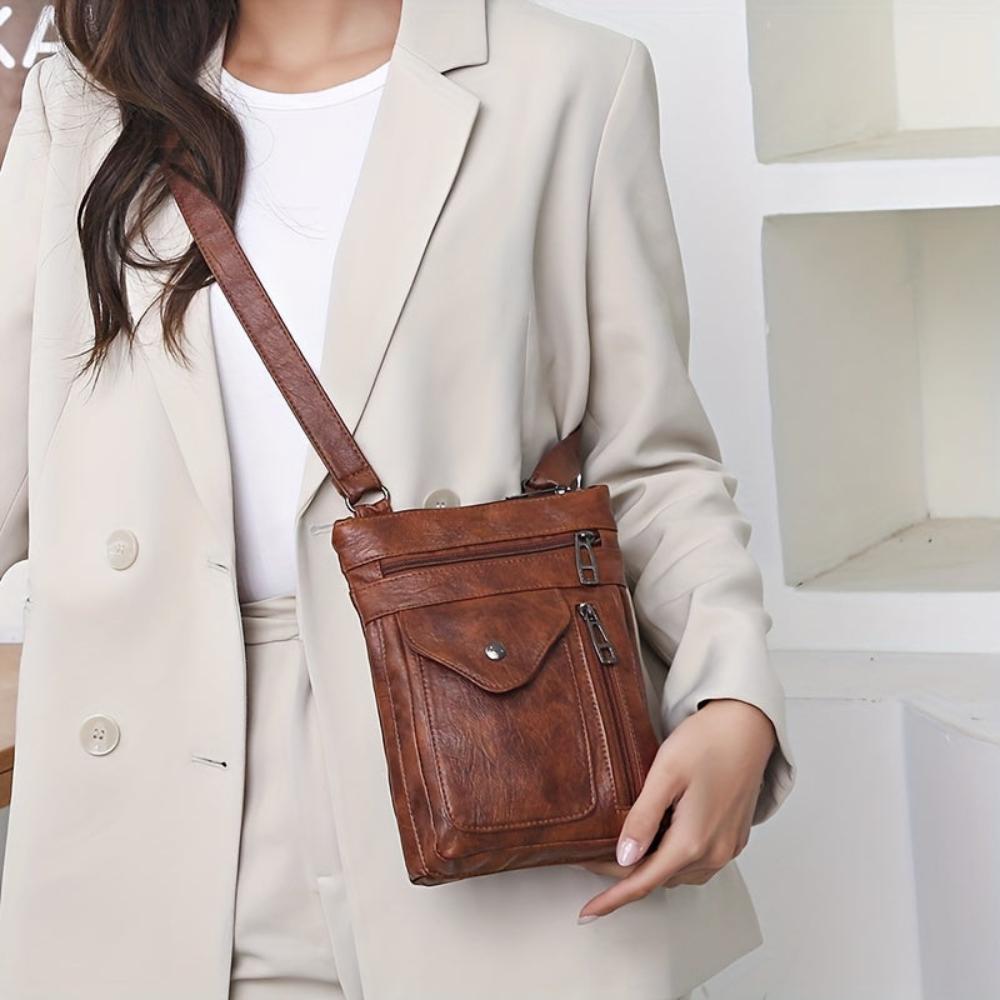 Retro Crossbody Purse – Compact Vegan Leather Shoulder Bag with Adjustable Strap for Women – Everyday Organizer Handbag