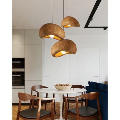 Sculpted Resin Hanging Fixture E27 Socket Brown Japandi Style for Kitchen Island Dining Table Bedroom Overhead Lighting Minimalist Decor