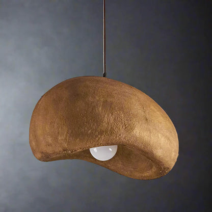 Sculpted Resin Hanging Fixture E27 Socket Brown Japandi Style for Kitchen Island Dining Table Bedroom Overhead Lighting Minimalist Decor