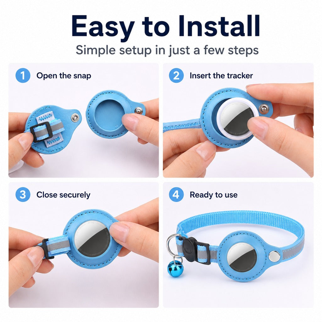Ortekor AirTag-Compatible Reflective Pet Tracking Collar for Cats & Small Dogs - Secure Holder for Outdoor Adventures & Night Visibility