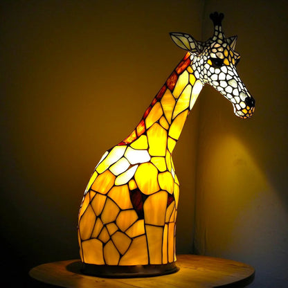 Stained Glass Animal Table Lamp with Color-Changing LED Light – Handcrafted Metal & Glass Accent for Bedroom, Living Room & Nursery Decor