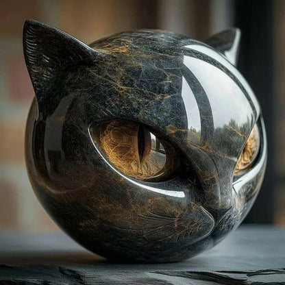 Glossy Resin Feline Figurine with Mesmerizing Gaze – Decorative Cat Statue for Desk, Shelf & Living Room Display – Modern Animal Sculpture A