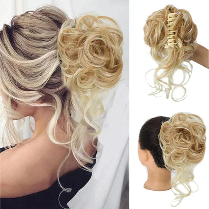 Clip-In Messy Bun Hairpiece with Curls – Synthetic Hair Extension for Instant Updo Volume and Texture
