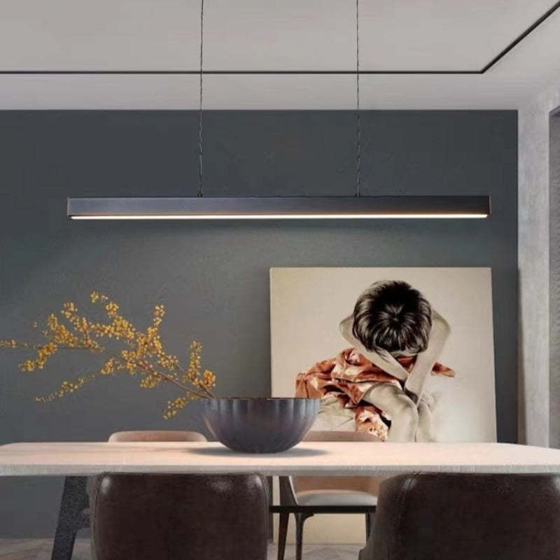 Linear LED Ceiling Light 59 in Metal Acrylic Fixture for Kitchen Island & Dining Room Adjustable Hanging Lamp Modern Black Brown