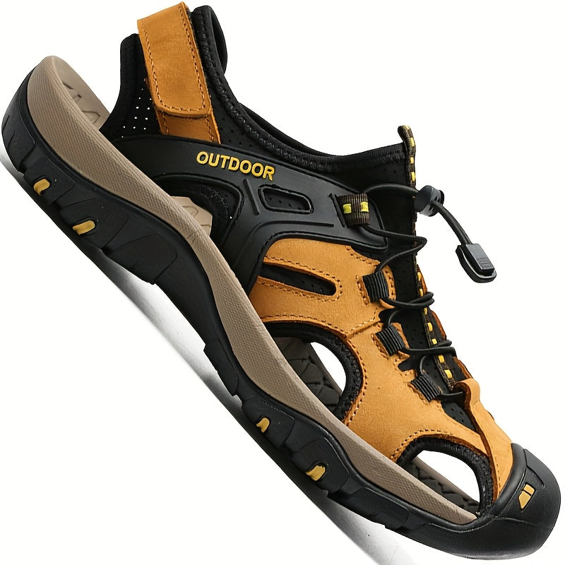 Men's Leather Fisherman Sandals with Closed Toe - Breathable Summer Sandals for Walking, Hiking & Casual Outdoor Wear