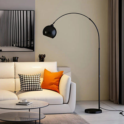 Lampadaire arqué chromé avec abat-jour dôme, 180 cm, douille E27, interrupteur à pied