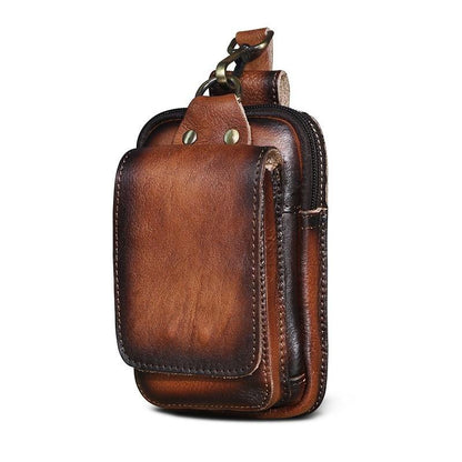 Full-Grain Cowhide Belt Pouch for Men | Zippered Compartment & Magnetic Closure | Adjustable Elastic Strap | Hands-Free Carry for Travel, Co