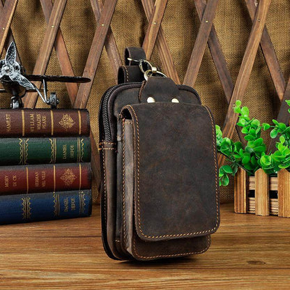 Full-Grain Cowhide Belt Pouch for Men | Zippered Compartment & Magnetic Closure | Adjustable Elastic Strap | Hands-Free Carry for Travel, Co