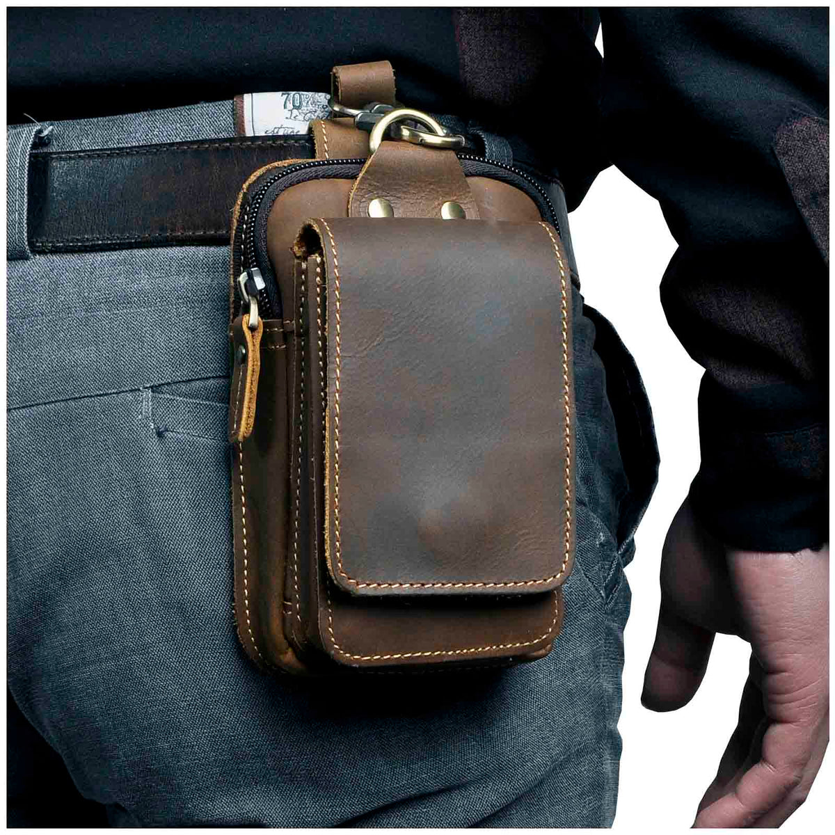 Leather Belt Bag for Men – Adjustable Waist Pack with Zip & Magnetic Closure – Hands-Free Phone & Wallet Organizer for Travel, Work &