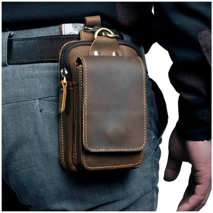 Leather Belt Bag for Men – Adjustable Waist Pack with Zip & Magnetic Closure – Hands-Free Phone & Wallet Organizer for Travel, Work &