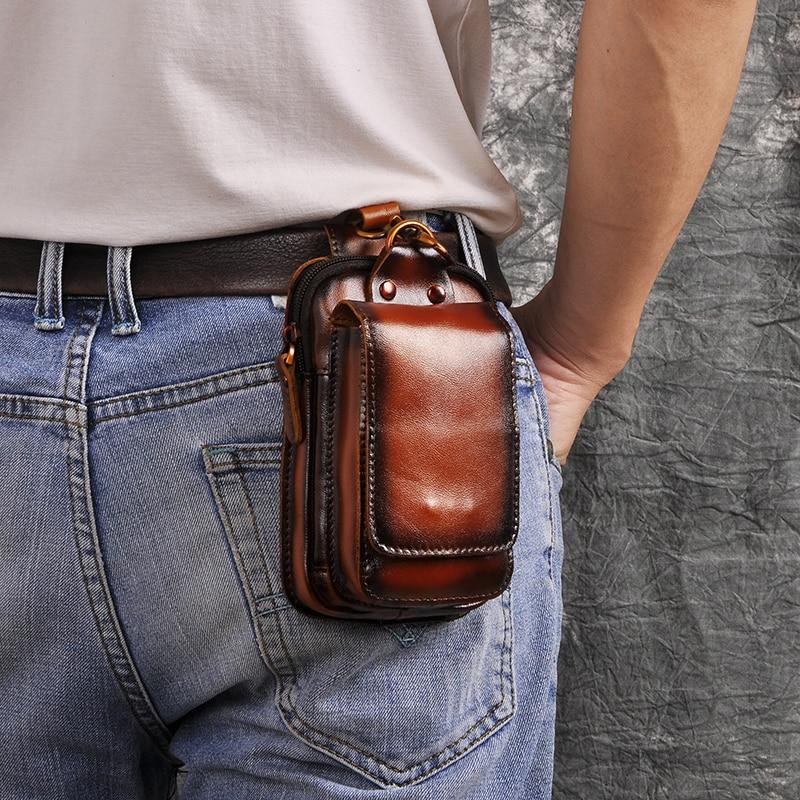 Leather Belt Bag for Men – Adjustable Waist Pack with Zip & Magnetic Closure – Hands-Free Phone & Wallet Organizer for Travel, Work &