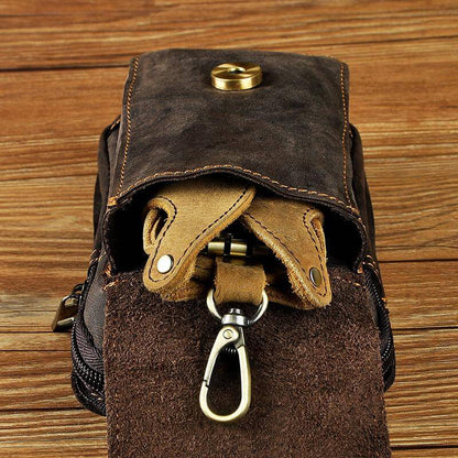 Leather Belt Bag for Men – Adjustable Waist Pack with Zip & Magnetic Closure – Hands-Free Phone & Wallet Organizer for Travel, Work &