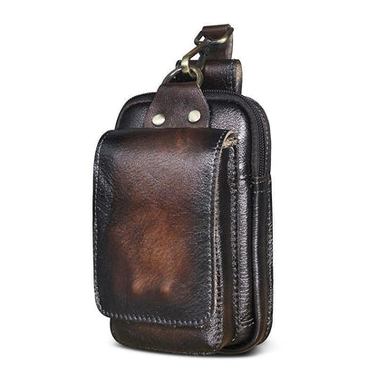 Full-Grain Cowhide Belt Pouch for Men | Zippered Compartment & Magnetic Closure | Adjustable Elastic Strap | Hands-Free Carry for Travel, Co