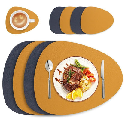 Reversible Faux Leather Table Mats 4 or 8 Pack Wipeable Heat Resistant Non-Slip for Kitchen Dining Room Everyday Meals Family Dinner