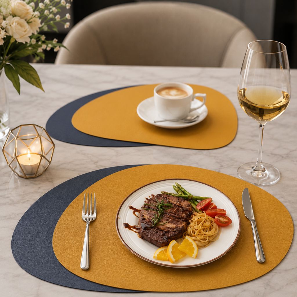 Reversible Faux Leather Table Mats 4 or 8 Pack Wipeable Heat Resistant Non-Slip for Kitchen Dining Room Everyday Meals Family Dinner