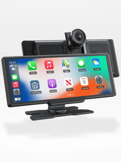 10.26-Inch Touchscreen CarPlay Display with Built-In Dash Cam for iPhone & Android | Wireless Bluetooth GPS Navigation Screen | HD Front
