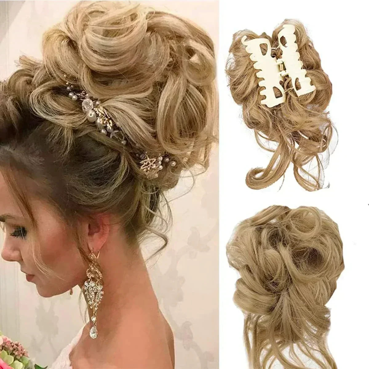 Clip-In Messy Bun Hairpiece with Curls – Synthetic Hair Extension for Instant Updo Volume and Texture