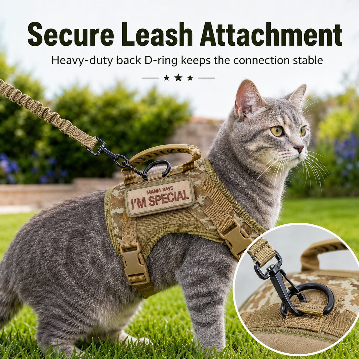 Ortekor Tactical Cat Harness with Leash for Outdoor Walks, Adjustable Escape-Resistant Vest for Cats