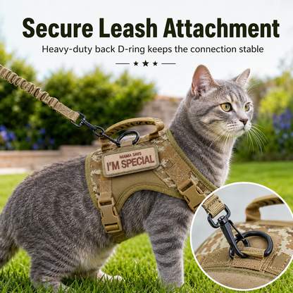 Ortekor Tactical Cat Harness with Leash for Outdoor Walks, Adjustable Escape-Resistant Vest for Cats