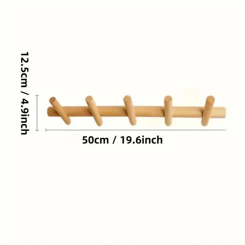 Entryway Peg Rail Hooks Solid Oak Wood 4 or 5 Hook Options Wall Mount Coat Hanger for Bedroom Bathroom Mudroom Minimalist Scandinavian Decor