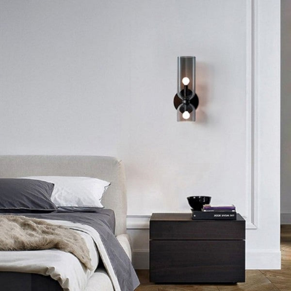 Glass & Iron Wall Sconce - Vintage-Inspired Dual-Light Fixture for Hallway, Bedroom & Dining Room - Hardwired Design with E12 Candelabra