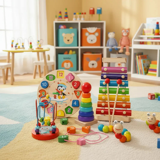 Cube d'activités multi-jeux en bois pour bébés – 5 zones d'apprentissage, développement sensoriel et motricité fine pour les 6 mois et plus