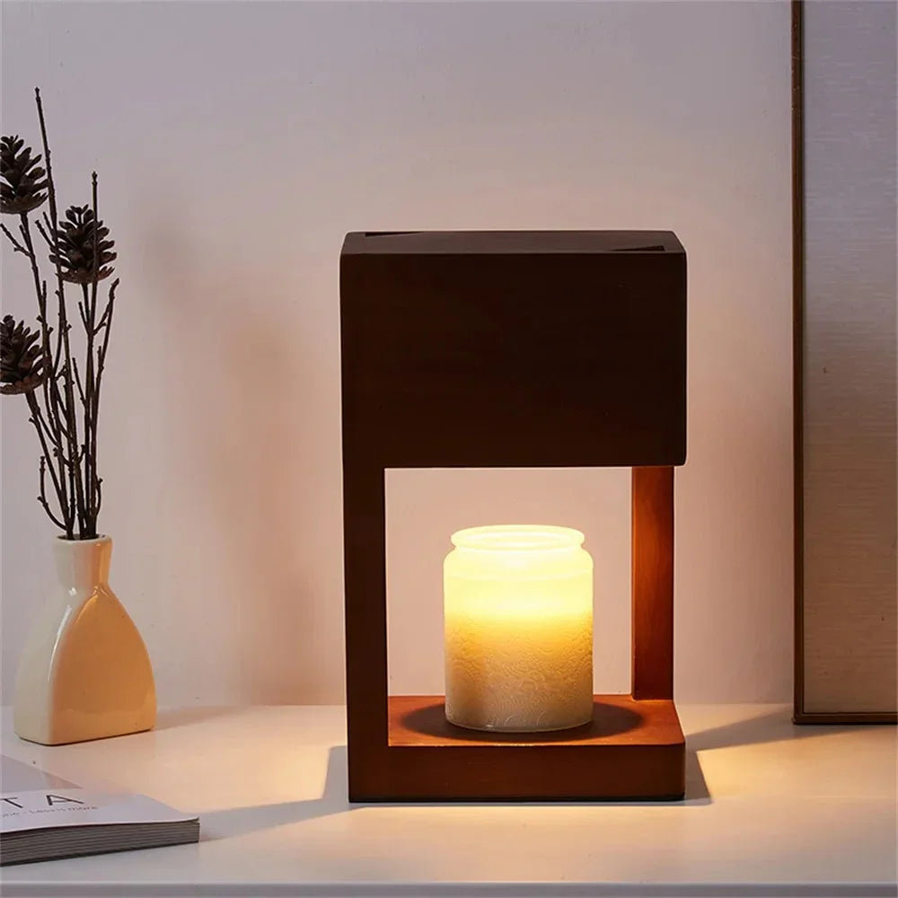 Wooden Candle Warmer Lamp 10 in Height Nightstand Accent Light for Bedroom Living Room Cozy Home Decor