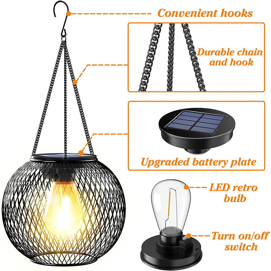Lanterne solaire à suspendre avec éclairage LED intégré – Lumière chaude pour porche, jardin et terrasse