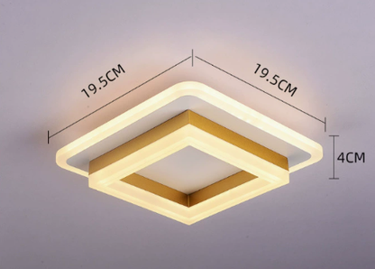 Plafonnier LED carré encastré de 19,6 cm, noir et doré, luminaire géométrique moderne pour chambre, couloir, bureau, entrée, cadre superposé, profil bas