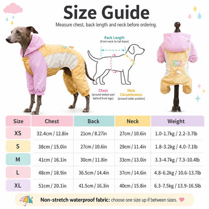 Ortekor Waterproof Dog Rain Suit for Rainy Walks - Full-Body Mud & Splash Protection