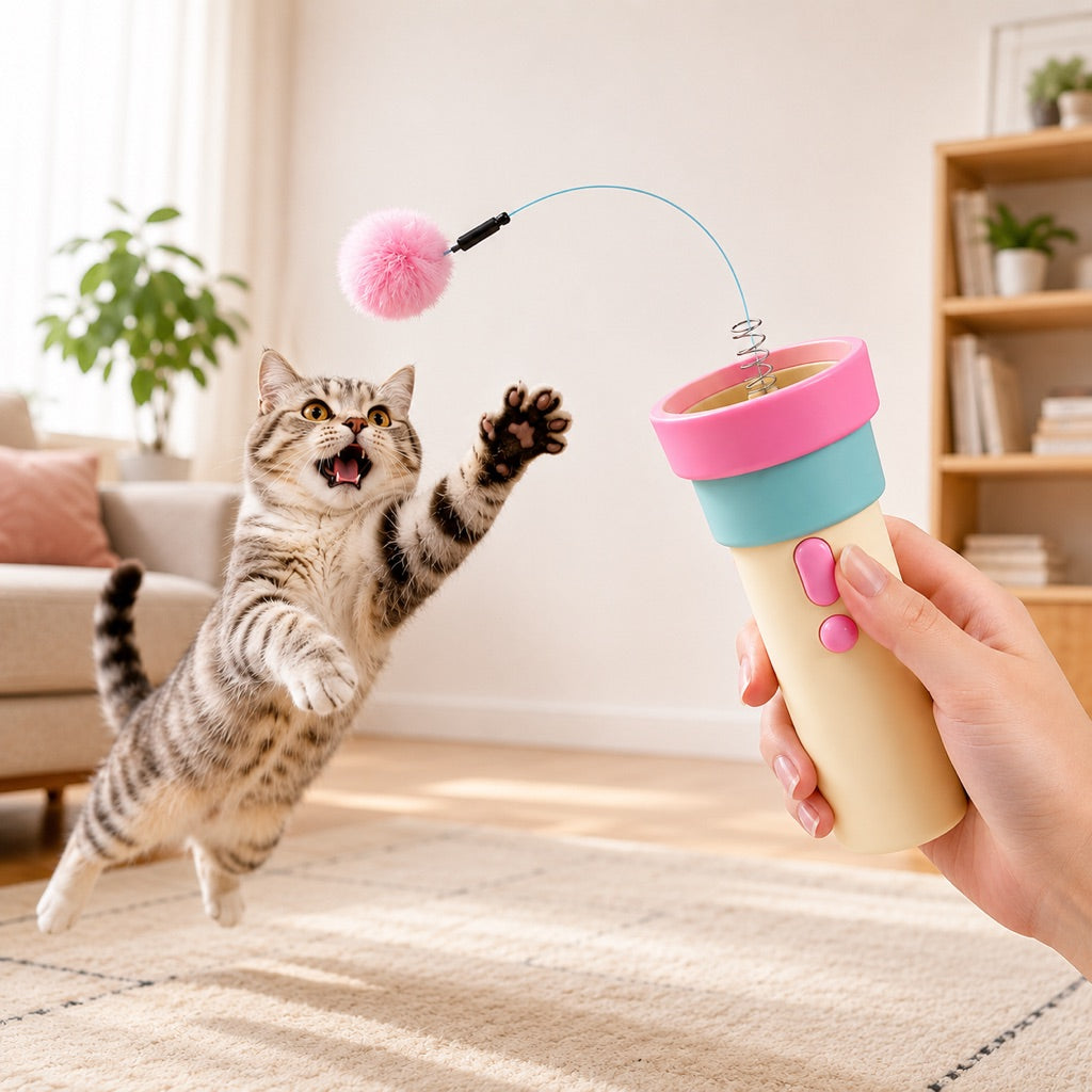 Ortekor One-Click Electric Cat Teaser Launcher for Indoor Cats - Chase & Pounce Play Without Constant Wand Waving