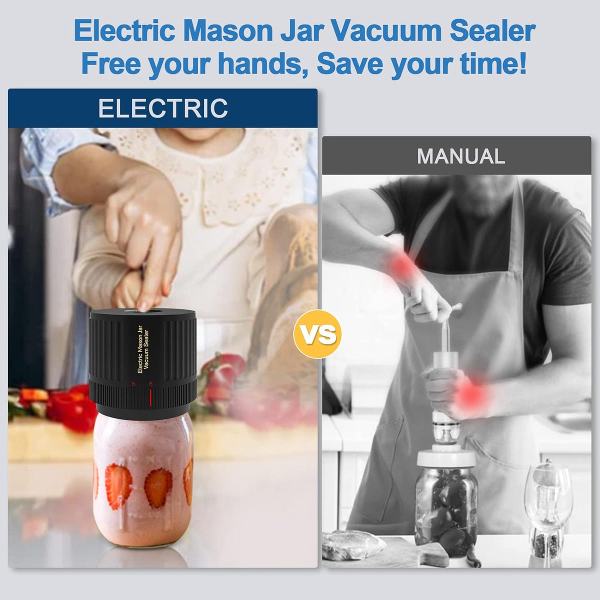 Handheld Vacuum Sealer for Mason Jars – Wide & Regular Mouth Jar Sealer for Dry Goods, Herbs & Pantry Organization – One-Touch Food Storage