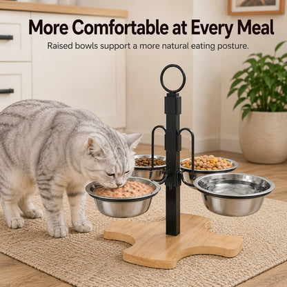 Ortekor 4-Bowl Adjustable Elevated Pet Feeder for Cats & Small Dogs - Organized Food and Water Station