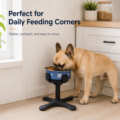 Ortekor French Bulldog Adjustable Elevated Tilted Dog Bowl for Kitchen Feeding Corners - 3-Height Stand with Slow Feeder Insert to Reduce Neck Bending & Mess