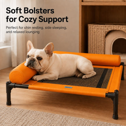 Ortekor French Bulldog Elevated Dog Cot for All-Season Indoor Naps - Breathable Raised Pet Bed with Soft Bolsters for Cooler Rest & Easy Cleaning