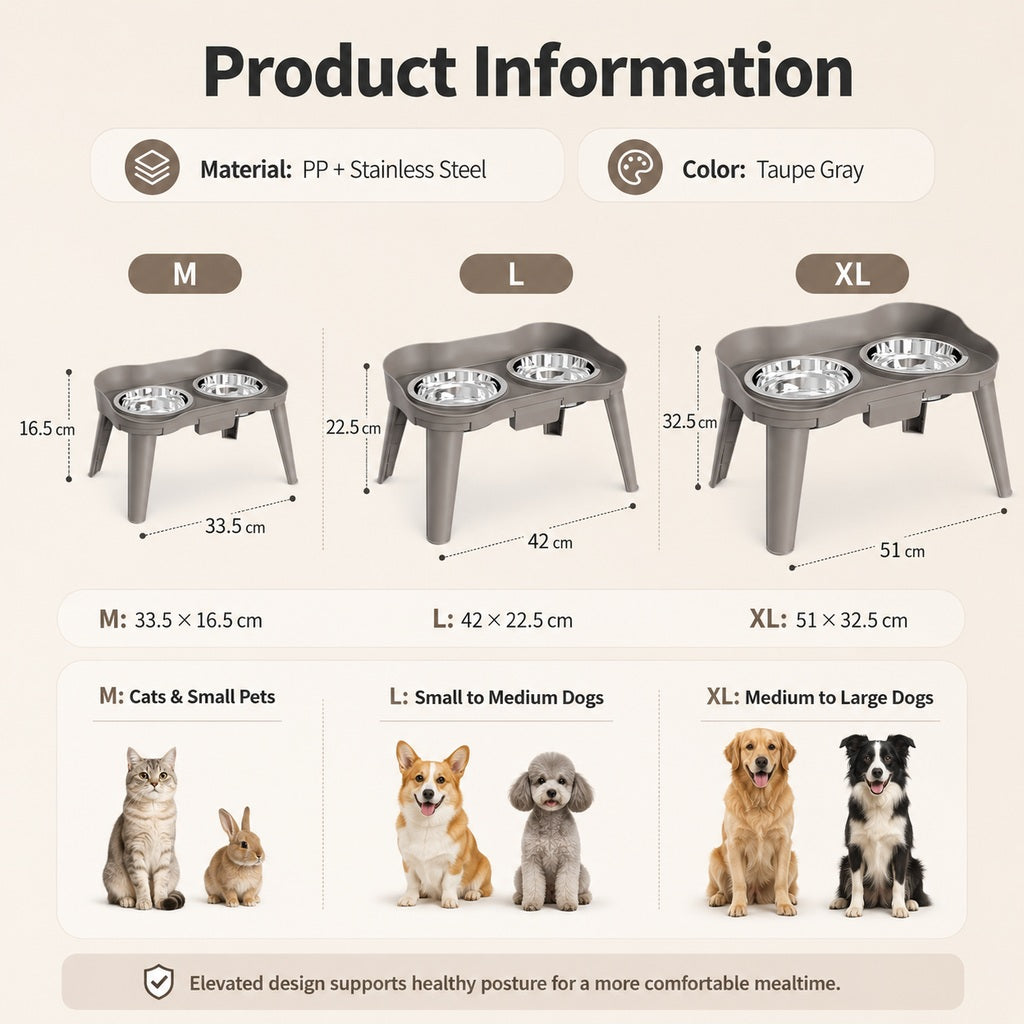 Ortekor Elevated Pet Feeder with Spill Guard for Cats & Dogs - Raised Dual Stainless Steel Bowls for Cleaner Floors
