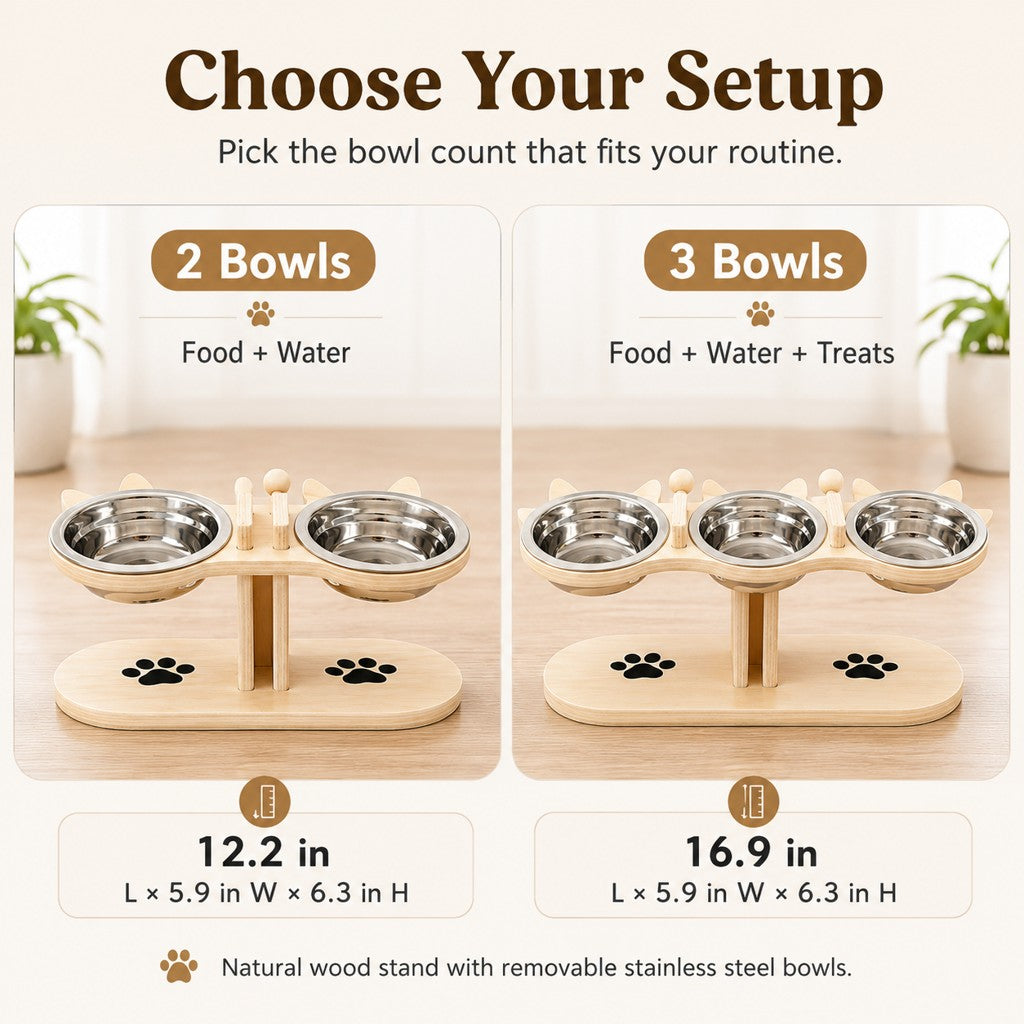 Ortekor Modern Elevated Cat Feeder with Stainless Steel Bowls - Wooden Raised Feeding Station for Cats, Food & Water Bowl Stand for Cleaner Mealtimes