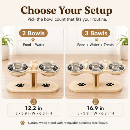 Ortekor Modern Elevated Cat Feeder with Stainless Steel Bowls - Wooden Raised Feeding Station for Cats, Food & Water Bowl Stand for Cleaner Mealtimes