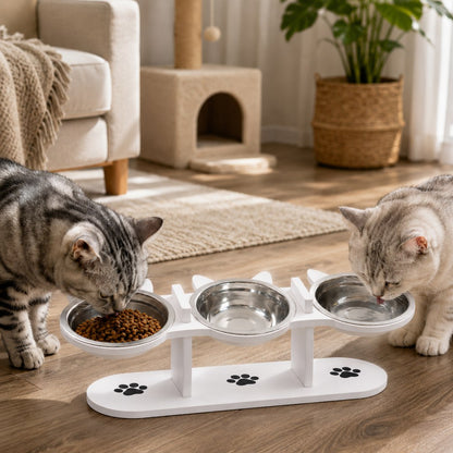 Ortekor Modern Elevated Cat Feeder with Stainless Steel Bowls - Wooden Raised Feeding Station for Cats, Food & Water Bowl Stand for Cleaner Mealtimes