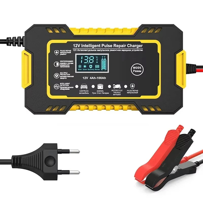 12V Smart Automatic Battery Charger with Pulse Repair & Winter Mode for Cars & Motorcycles