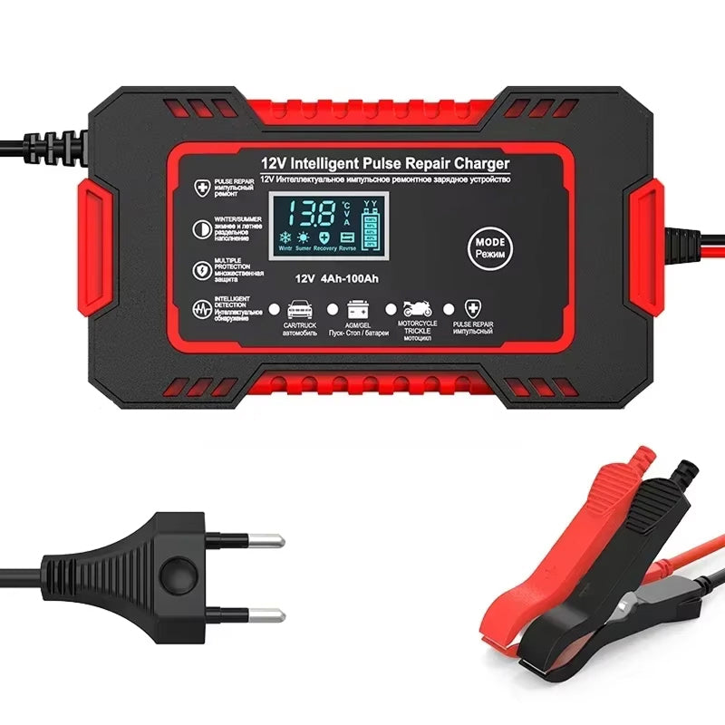 12V Smart Automatic Battery Charger with Pulse Repair & Winter Mode for Cars & Motorcycles