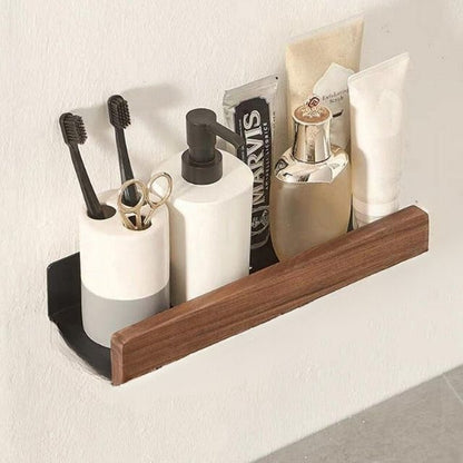 Wall-Mounted Timber Organizer Rack 19.7 in Wide No-Drill Installation for Washroom Toiletries Above Sink Storage Natural Wood Floating Ledge