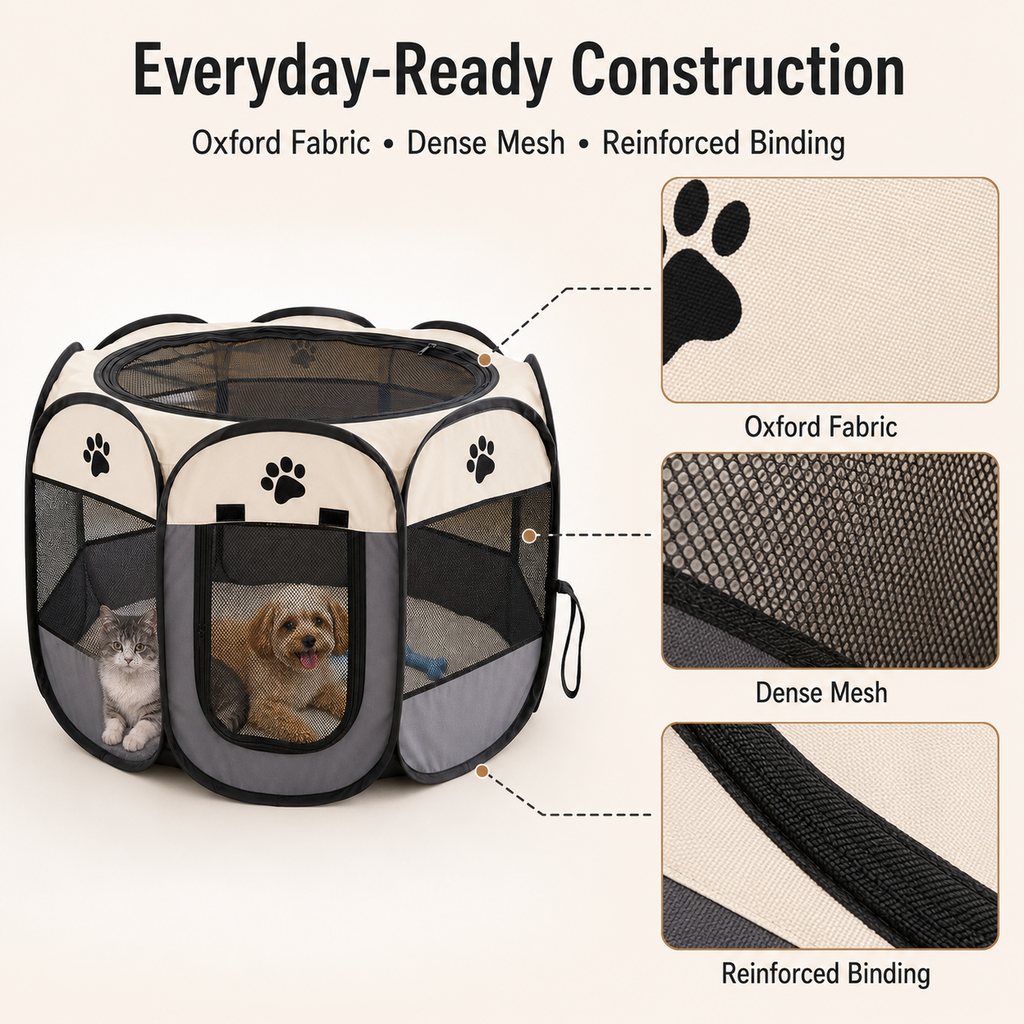 Ortekor Portable Foldable Dog & Cat Playpen for Home, Travel & Camping - Breathable Space-Saving Pet Pen with Carry Bag