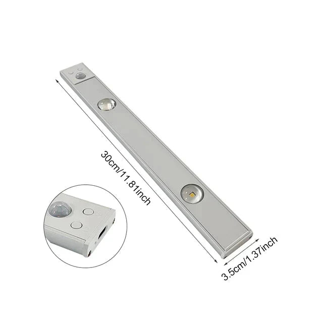 Rechargeable Motion-Sensor LED Under Cabinet Light Bar – 12 in, Dimmable, 3 Color Temps – Wireless Closet & Kitchen Lighting
